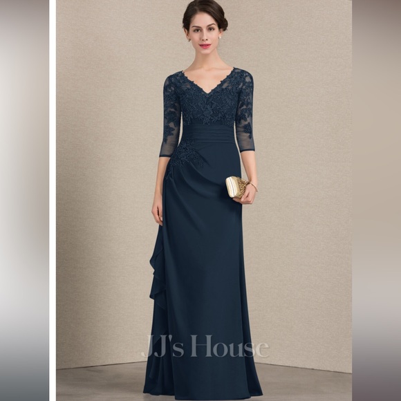 JJs House Dresses & Skirts - JJs House Dark Navy Long Sleeve Lace Dress